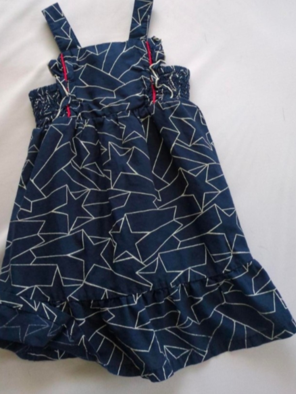 Dress White Star Outline 2T Red Piping Ruffle Smocked Back Girls - Picture 4 of 6